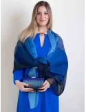 Sciarpa pareo chiffon stola bicolore sfumata blu azzurro copricostume
