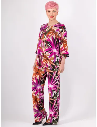 Rubamori Italy | Bright tropical leaves printed caftan blouse 2