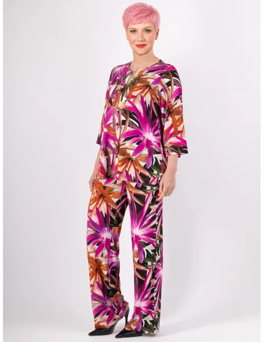 Rubamori Italy | Bright tropical leaves printed caftan blouse