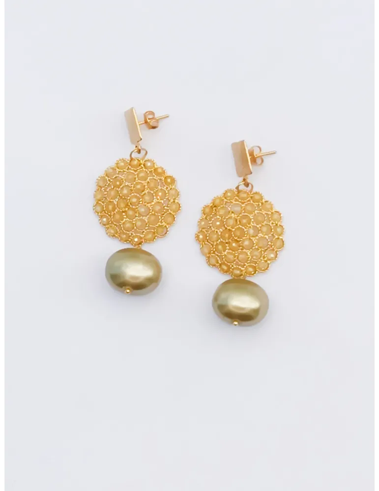 Golden dangling earrings with Mallorca pearl | Italian handmade bijoux