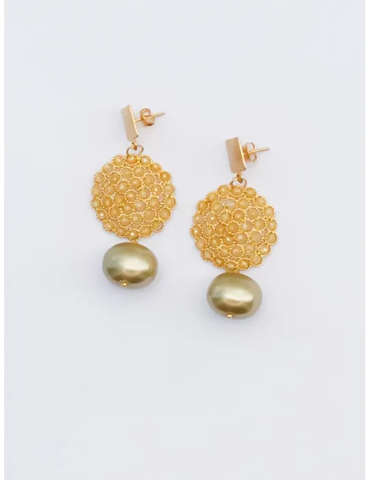 Golden dangling earrings with Mallorca pearl | Italian handmade bijoux