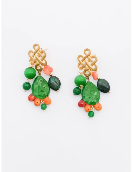 Handmade dangling green earring with stones and Indian fig Handmade dangling green earring with stones and Indian fig