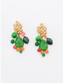 Handmade dangling green earring with stones and Indian fig