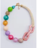 Multi-coloured pearls and crystal round necklace