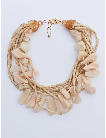 Multi-Strand Necklace with Blush-Toned Natural Stones