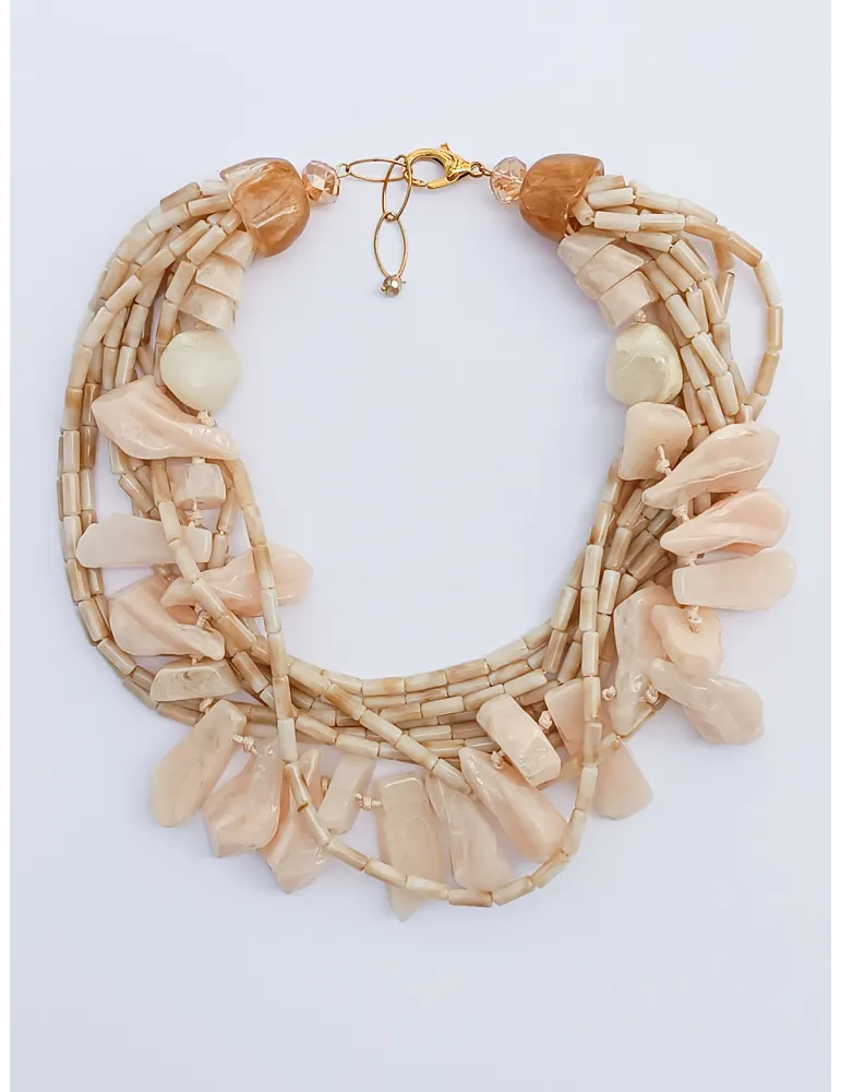 Multi-Strand Necklace with Blush-Toned Natural Stones