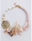Delicate Necklace White and Pink Pearls and Natural Stones