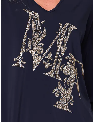 Francesca Mercuriali Plus-size dark blue viscose blouse rhinestones 2