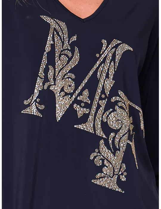 Francesca Mercuriali | Blusa in viscosa fantasia blu con strass logo