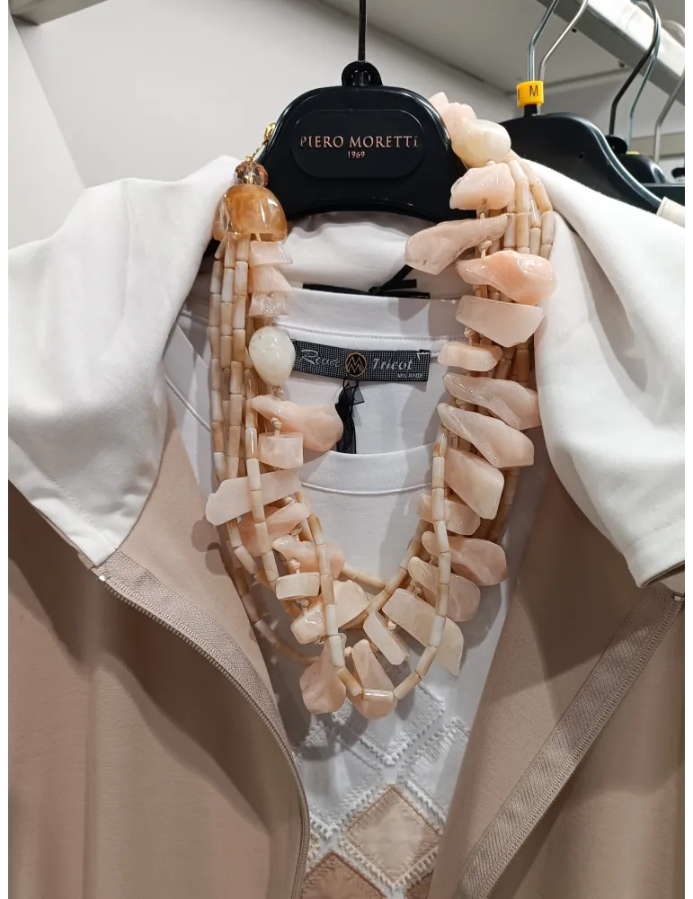 Multi-Strand Necklace with Blush-Toned Natural Stones