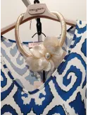 Handmade rigid short necklace with pearl worked flower