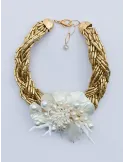 Golden Braided Choker Necklace with White Flower