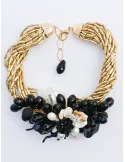 Collana girocollo torchon in perle oro con fiore e fico d'India