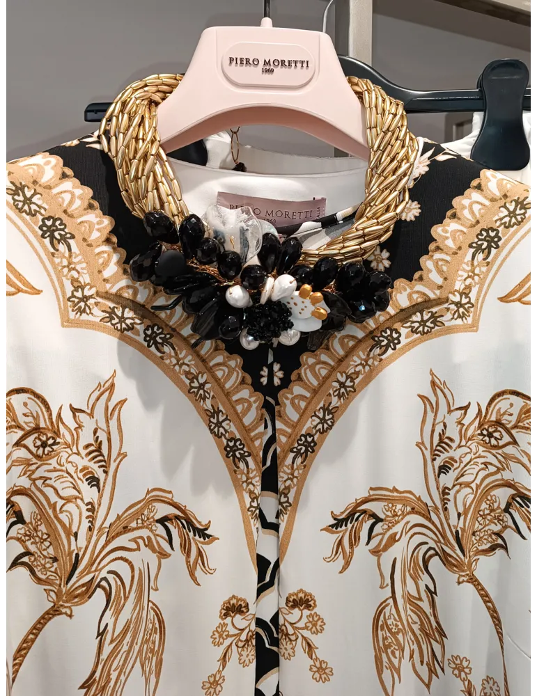 Golden Choker Necklace with black and white Flower