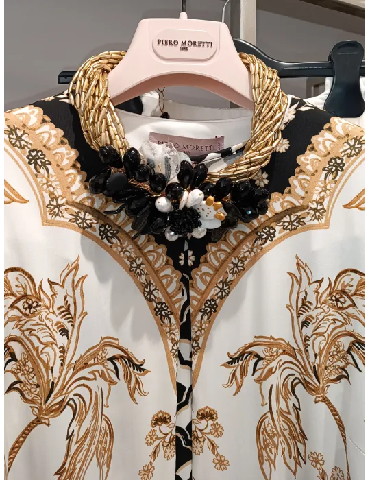 Italian Handmade Golden Choker Necklace with black and white Flower