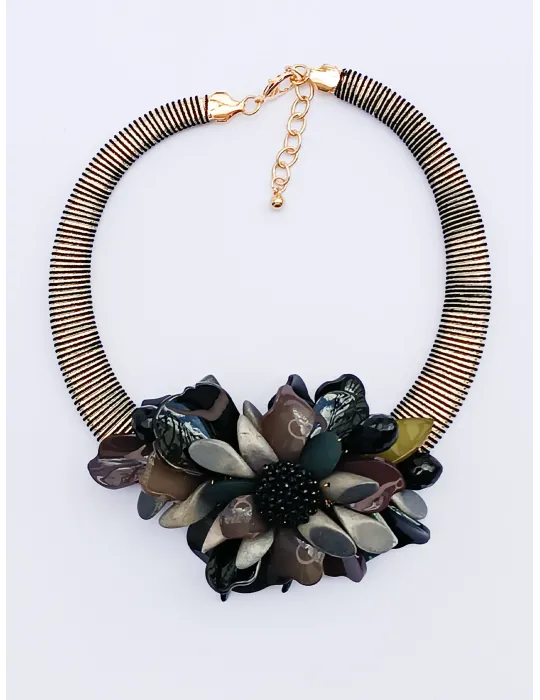 Handmade short necklace with black worked flower Handmade short necklace with black worked flower