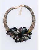 Handmade short necklace with black worked flower