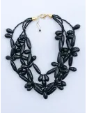 Multi-Strand Black Necklace with big pearls and crystals