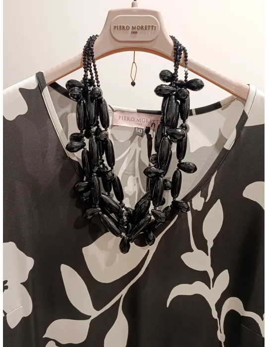 Multi-Strand Black Necklace with big pearls and crystals