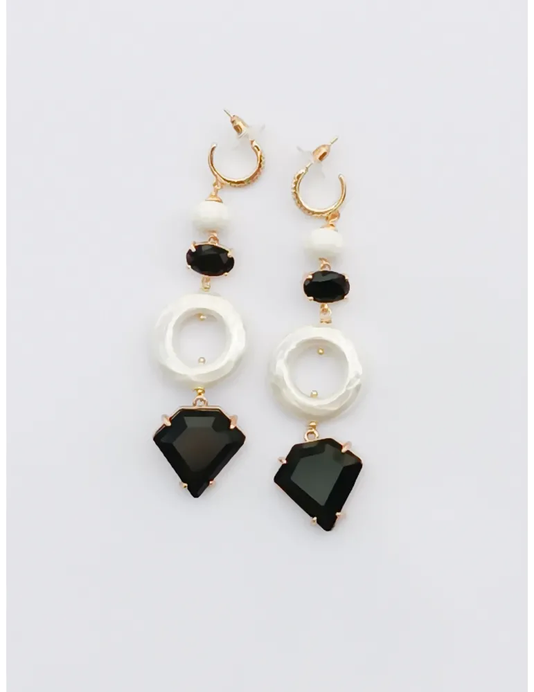 Black and white pearls and stones earrings