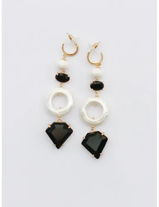 Black and white pearls and stones earrings
