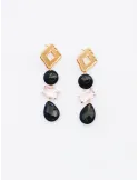 Pink and black crystals long earrings