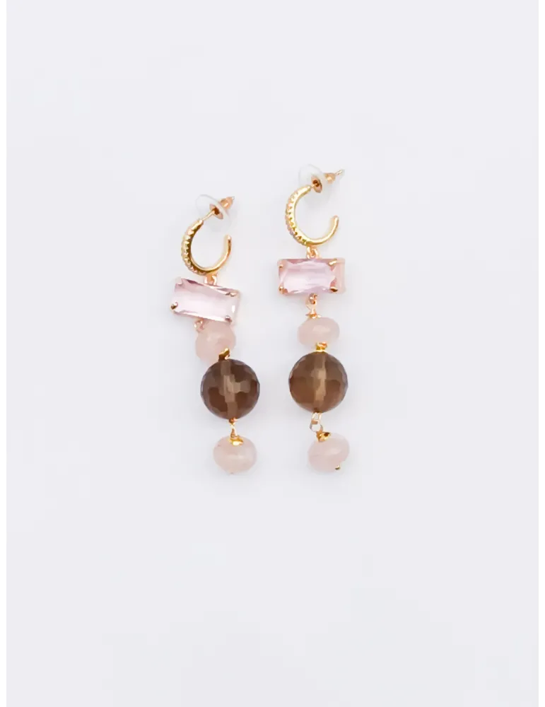 Armònia Bijoux | Orecchini pendenti in oro e pietre nere e rosa