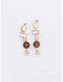 Pink and green crystals long earrings