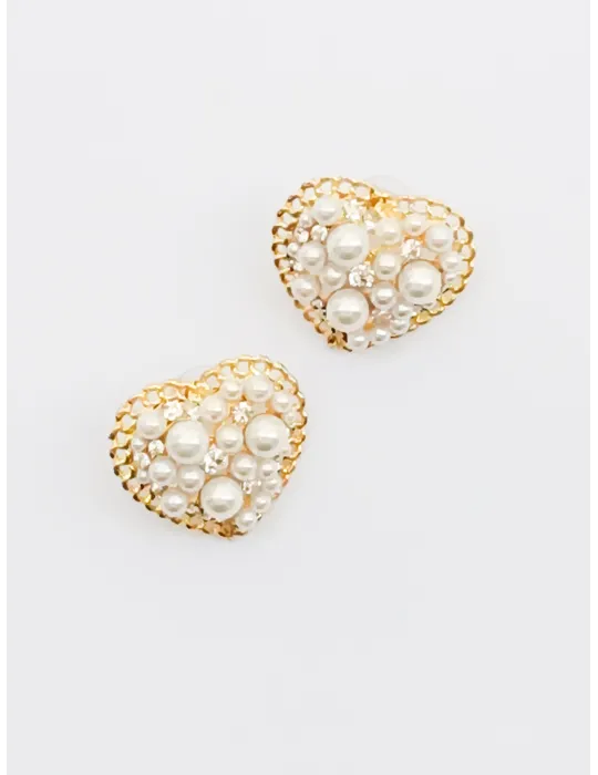 Armònia Bijoux | Orecchini in oro a cuore con perle e strass Armònia Bijoux | Orecchini in oro a cuore con perle e strass