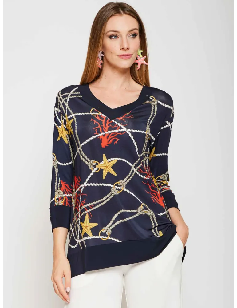 Francesca Mercuriali | Maglia t-shirt blu fantasia marina fino alla 60