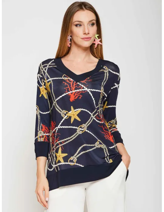Francesca Mercuriali dark blue marine printed A-shape t-shirt Francesca Mercuriali dark blue marine printed A-shape t-shirt