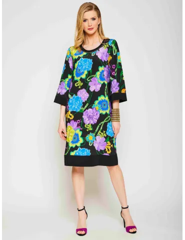 Rubamori Italy | Blue purple yellow orchids printed summer dress