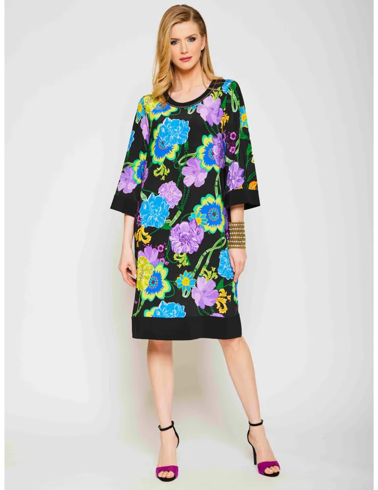 F Mercuriali lilac and turquoise flowers printed tunic dress F Mercuriali lilac and turquoise flowers printed tunic dress