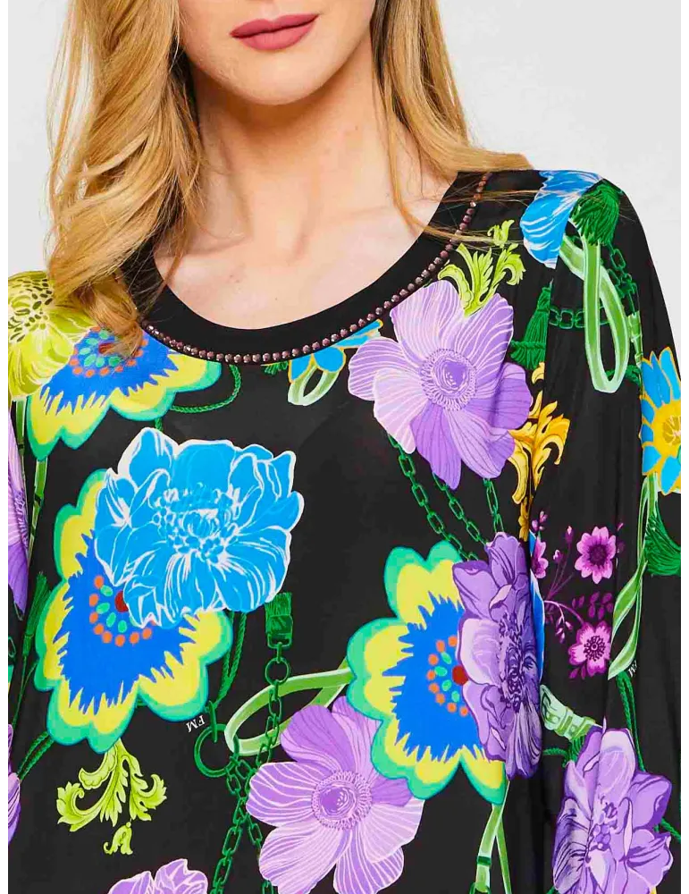 Rubamori Italy | Blue purple yellow orchids printed summer dress