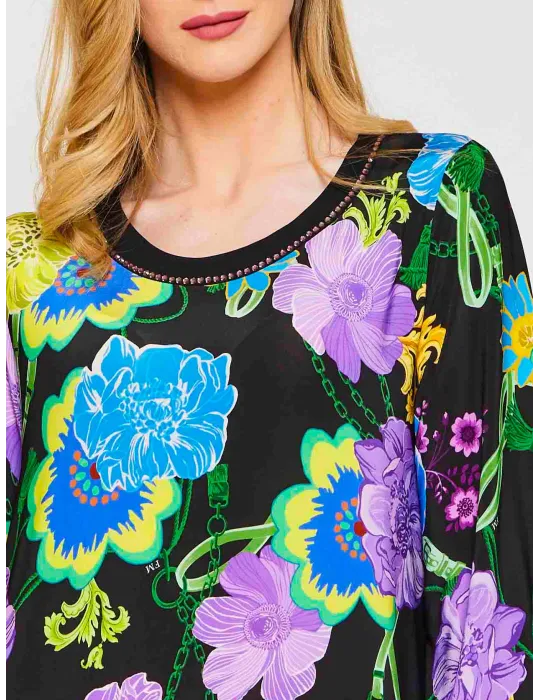 F Mercuriali lilac and turquoise flowers printed tunic dress