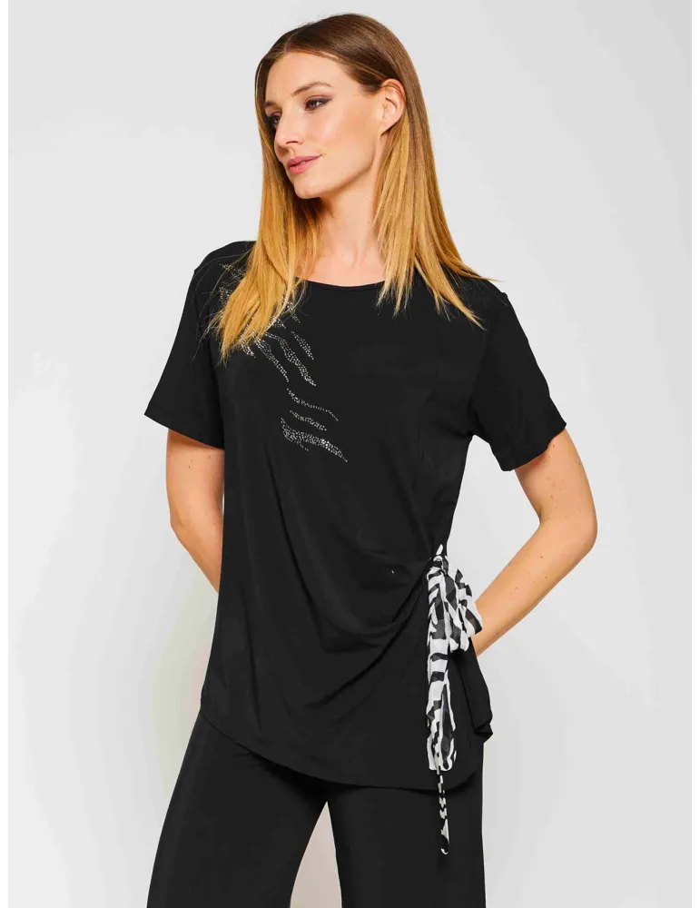 Francesca Mercuriali Black Pants Set with Zebra Silk & Crystals