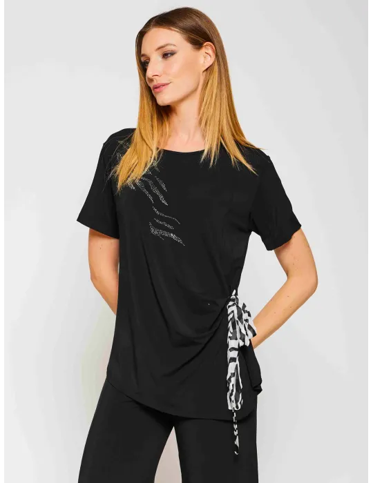 Francesca Mercuriali Black Pants Set with Zebra Silk & Crystals