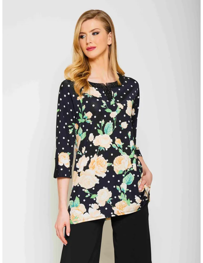 F. Mercuriali polka dots and roses printed pull on long shirt