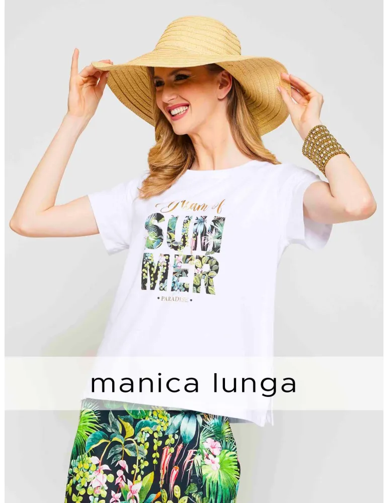 F Mercuriali Italy | White cotton long sleeve t-shirt tropical printed