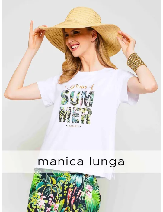 F Mercuriali Italy | White cotton long sleeve t-shirt tropical printed