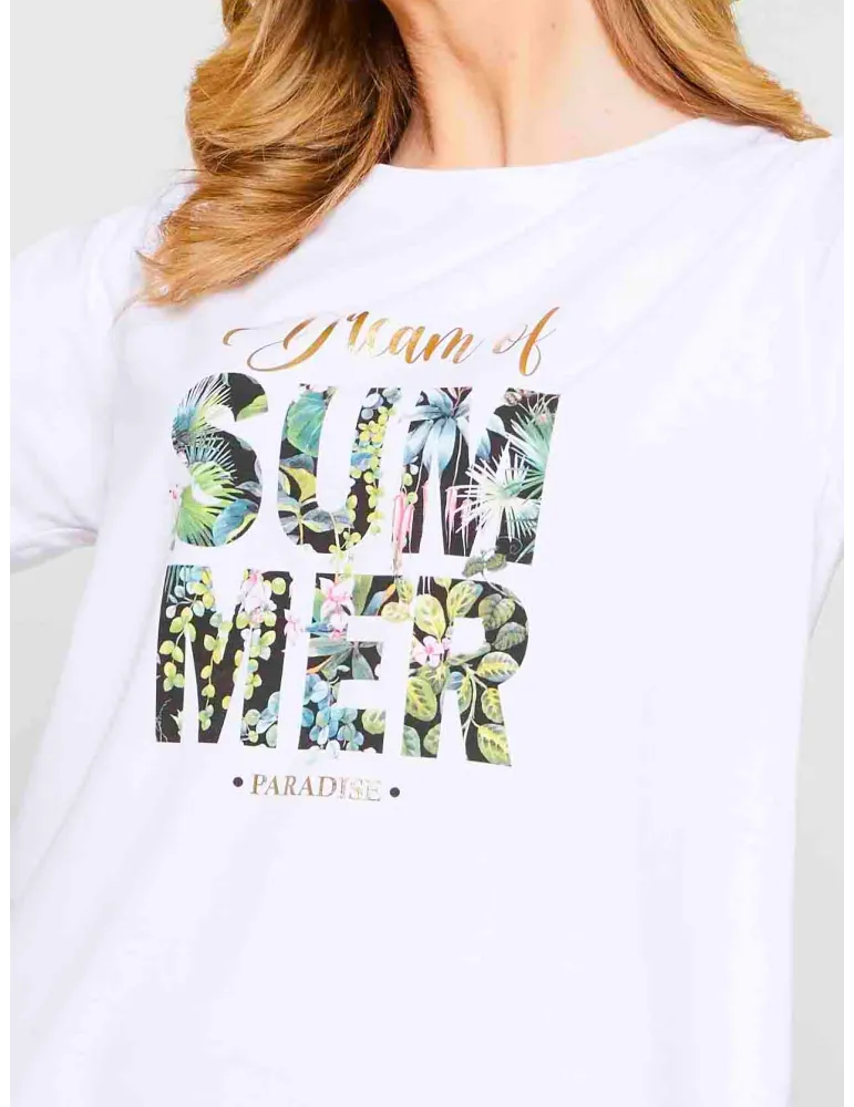 F Mercuriali Italy | White cotton long sleeve t-shirt tropical printed