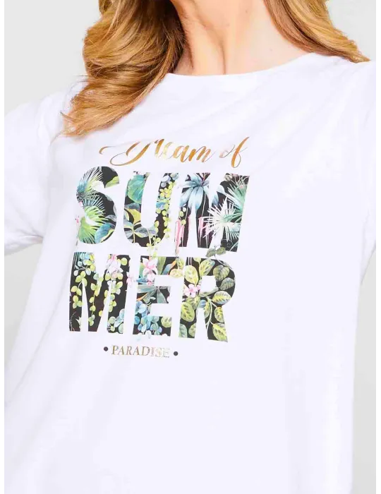 F Mercuriali Italy | White cotton long sleeve t-shirt tropical printed