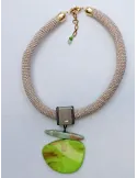 Handmade rigid short necklace with coral bronze worked flower