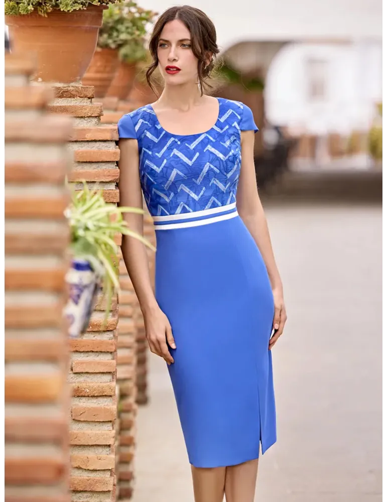 Sonia Pena 1251020 | Completo cerimonia abito e giacca organza azzurra