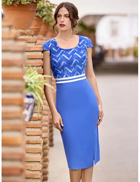 Sonia Pena 1251020 | Completo cerimonia abito e giacca organza azzurra