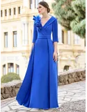 Sonia Pena Blue Mermaid Evening Dress with Collar & Flower