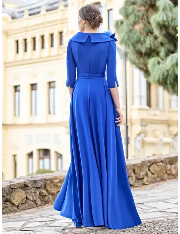 Sonia Pena Blue Mermaid Evening Dress with Collar & Flower 2