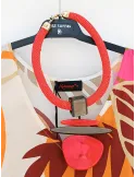 Handmade rigid short necklace with coral bronze worked flower
