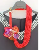 Handmade rigid short necklace with bronze worked flower