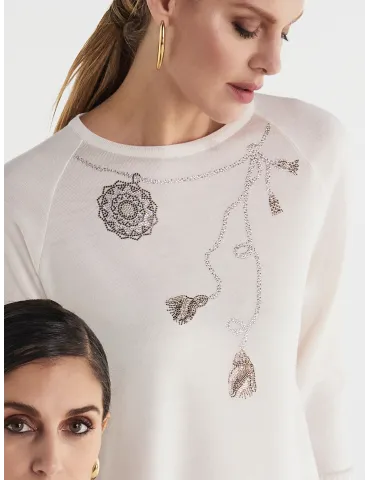 Piero Moretti creamy white wool Long Sweater with rhinestones